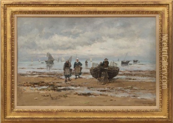 Fisherfolk On The Shore (pecheurs Sur La Plage) Oil Painting - Emile Louis Vernier