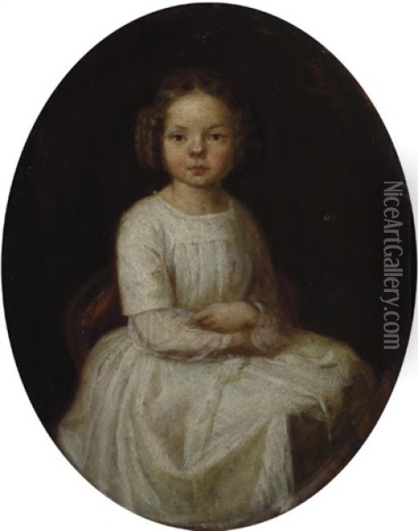 Portrait De Jeune Fille Les Bras Croises Oil Painting - Jean-Marie-Melchior Doze
