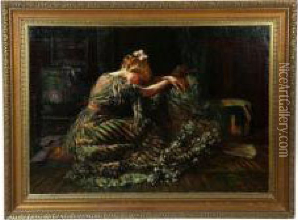 Interior Scene With Woman By Harry Herman Roseland Oil Painting - Harry Herman Roseland