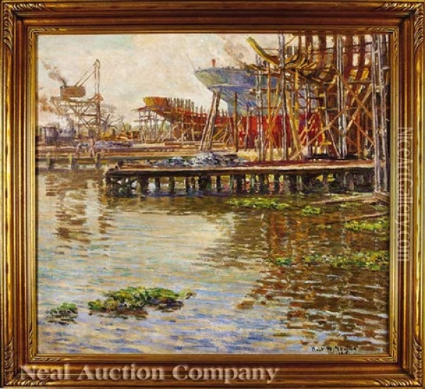 Jahncke Shipyard, Madisonville, Louisiana Oil Painting - Robert Wadsworth Grafton