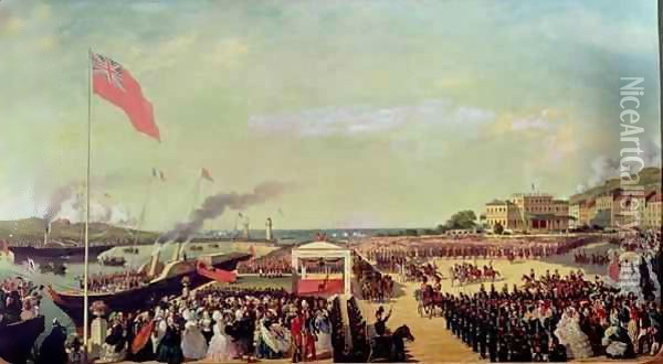 Napoleon III (1808-73) Welcoming Queen Victoria (1819-1901) at the Port of Boulogne Oil Painting - Louis Armand