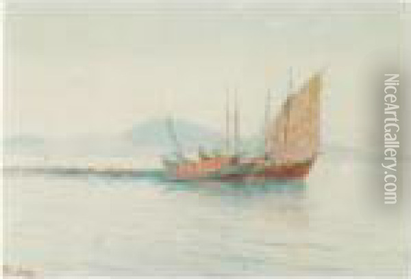Sailing On Calm Waters; Rowing Ashore Oil Painting - Emilios Prosalentis