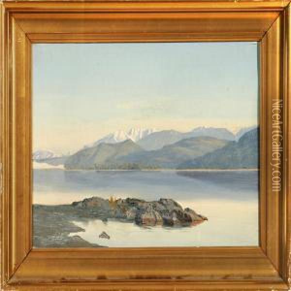A Inlet Scene, Presumeably From Greenland Oil Painting - Harald Foss