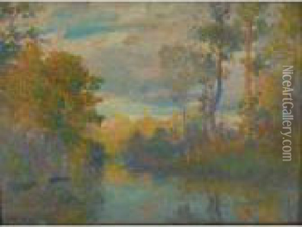 Lakeside Landscape Oil Painting - Robert William Vonnoh