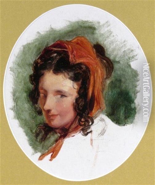 Head Study Of A Woman, Possibly Lady Louisa Russell (1812-1905) Oil Painting - Sir Edwin Henry Landseer