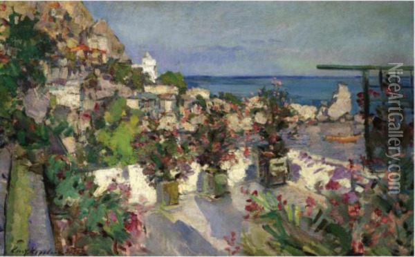 View From The Terrace, Gurzuf Oil Painting - Konstantin Alexeievitch Korovin