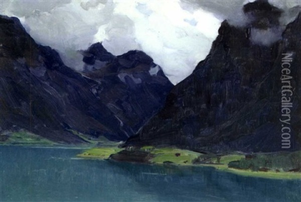 Lake Olden - North Fjord, Norway Oil Painting - Clarence Alphonse Gagnon