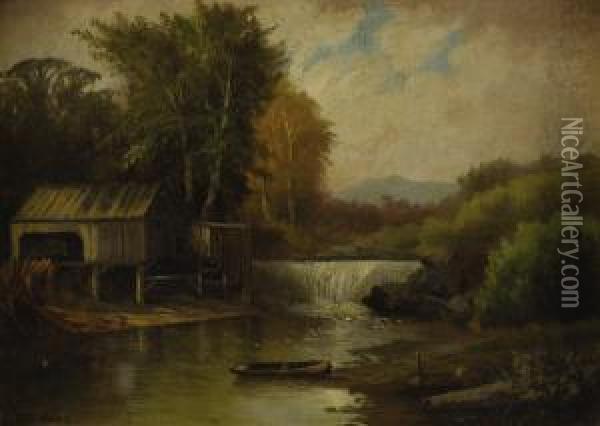 Cabin Onthe River Dam Oil Painting - Charles Day Hunt