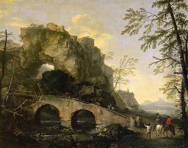 Landscape with a dilapidated bridge Oil Painting - Salvator Rosa