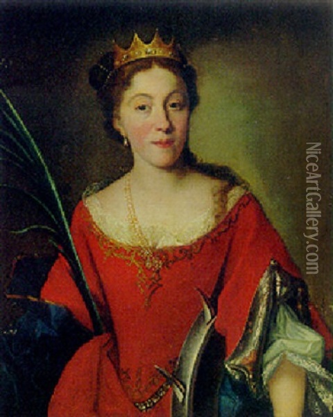 Portrait Of Lady As Saint Catherine Oil Painting - Anton Graff