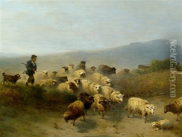 Upper Italian Landscape Oil Painting - Heinrich Steinike