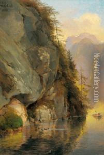 Gita A Un Lago Alpino Oil Painting - Johann Heinrich Fischbach