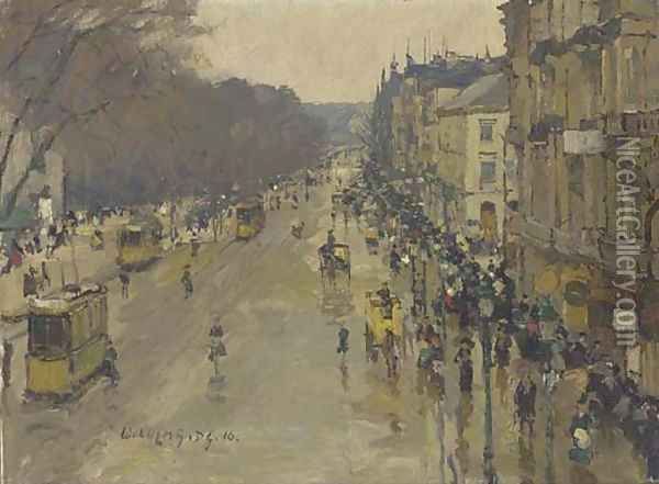 A busy Parisian boulevard Oil Painting - French School
