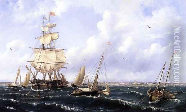 View of Shipping in new Bedford Harbor Oil Painting - Albert Van Beest