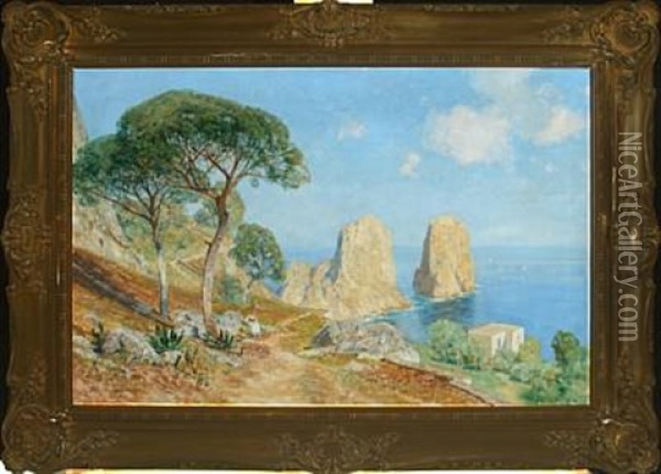 Scene From Capri Oil Painting - Georg M. Meinzolt