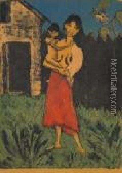 Stehende Zigeunerin Mit Einem Kind Auf Dem Arm Oil Painting - Otto Mueller