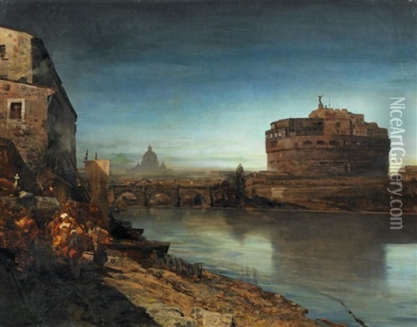 Abendstimmung Am Tiber In Rom Oil Painting - Oswald Achenbach