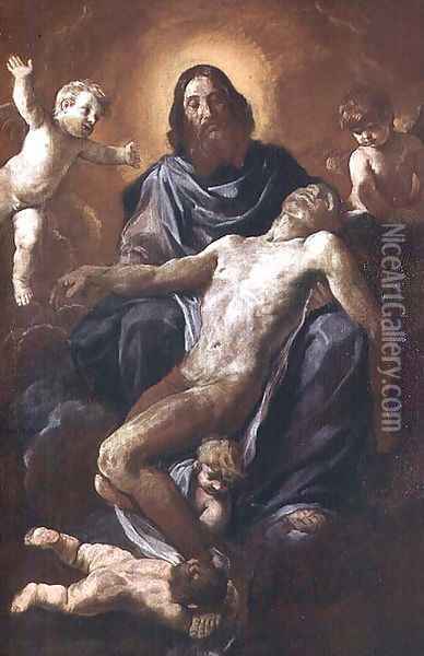 Holy Trinity Oil Painting - Simone Cantarini (Pesarese)