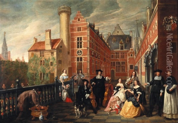 A Group Portrait Of A Family With A Royal Prince In The Courtyard Of A Palace Oil Painting - Lanzelot Volders