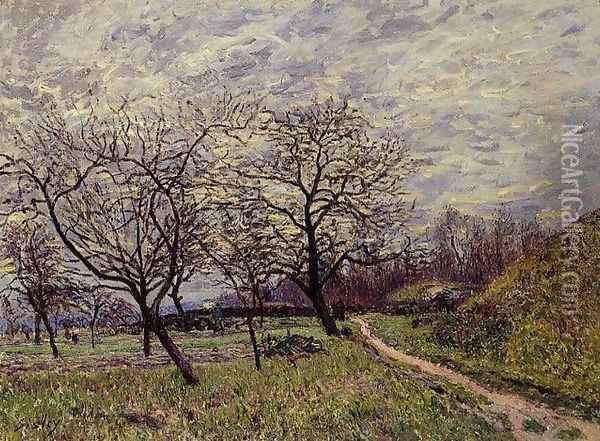 Between Veneux and By - December Morning Oil Painting - Alfred Sisley