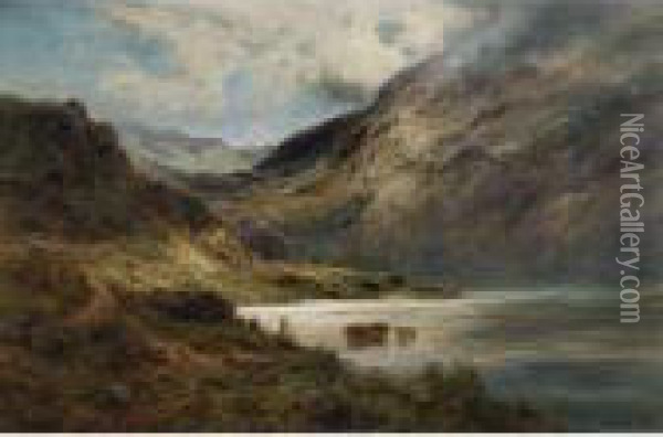 Sunlight In The Highlands Oil Painting - Alfred de Breanski