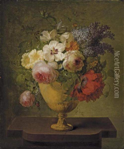 Roses, Lilas Et Autres Fleurs Dans Un Vase Oil Painting - Joseph Laurent Malaine