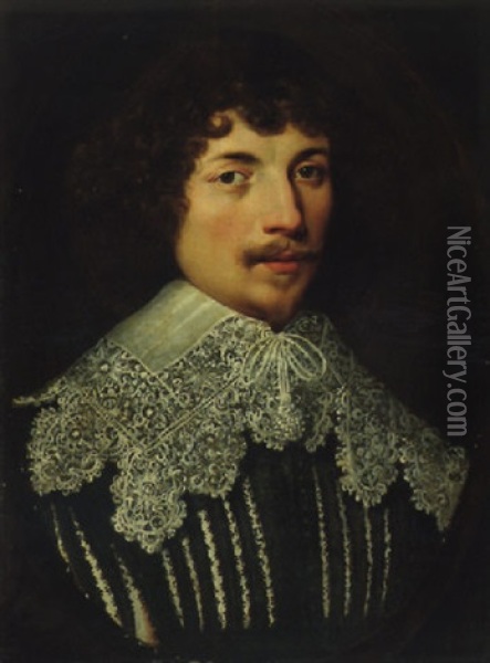 Portrait Of A Gentleman Wearing A Lace Collar Oil Painting - Daniel Dumonstier