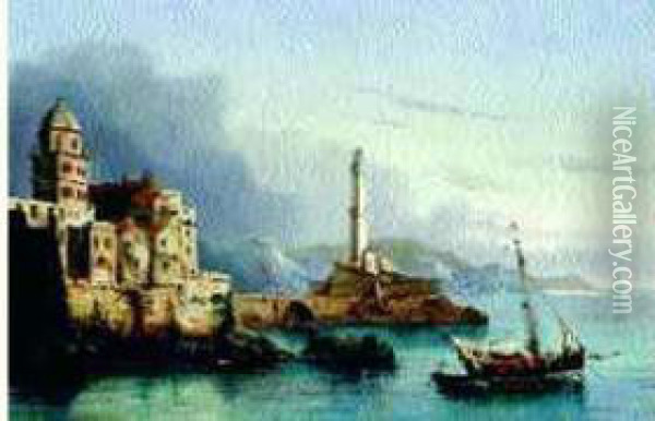 Embarcations De Pecheurs Aux Abords D'un Port Oil Painting - Cheri Francois Dubreuil