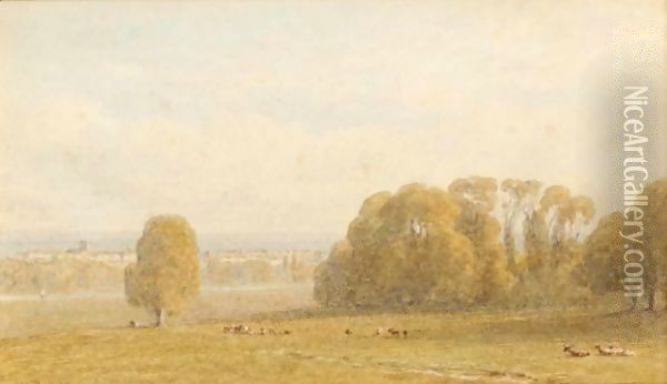 Cattle Grazing By Streatley On Thames Oil Painting - George Arthur Fripp