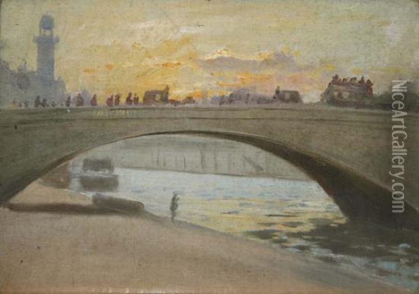 Bridge In Paris Oil Painting - Edward Louis Lawrenson