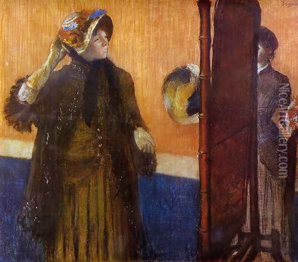 At the Milliner's 1882 Oil Painting - Edgar Degas
