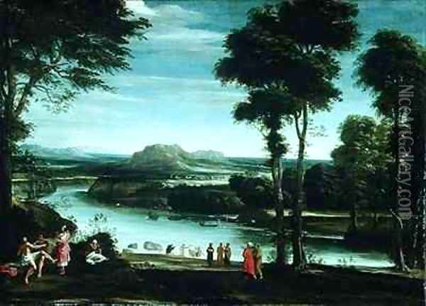 Landscape with St John Baptising Oil Painting - Domenico Zampieri (Domenichino)