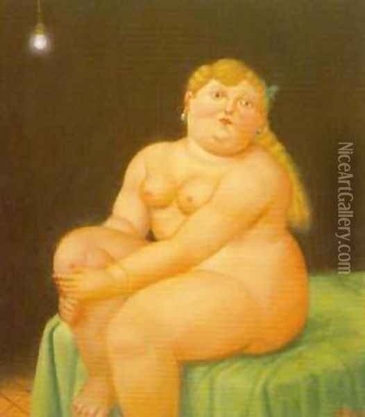 Woman Seated on Bed 1996 Oil Painting - Fernando Botero