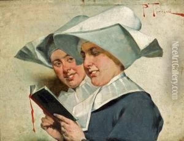 Singing Monks; Reading Nuns (a Pair) Oil Painting - Pietro Torrini