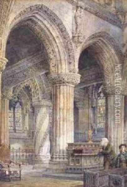 Rosslyn Chapel With The Apprentice Pillar Oil Painting - George Nattress