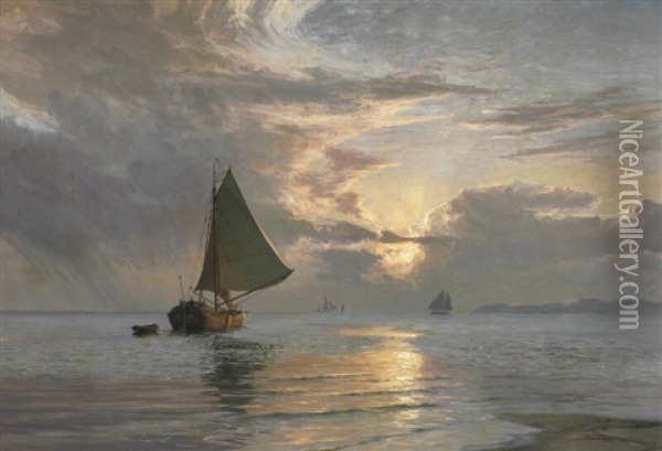 Sun Beams Over The Sea Oil Painting - Vilhelm Karl Ferdinand Arnesen