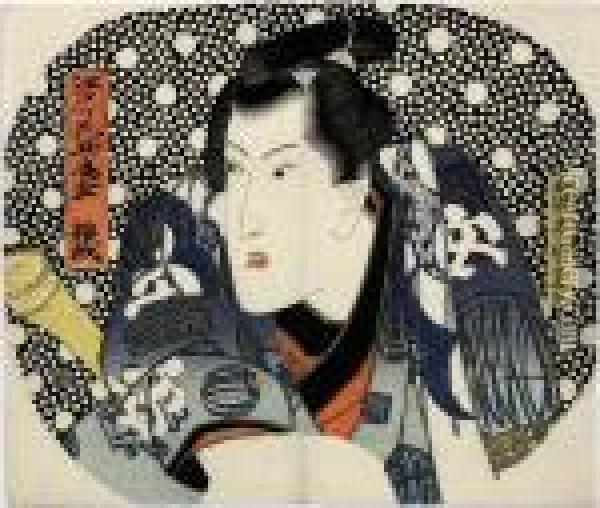 Baiga Depicted On A Fan Oil Painting - Kunisada