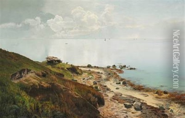 Stille Sommerdag Ud Over Havet Oil Painting - Janus la Cour