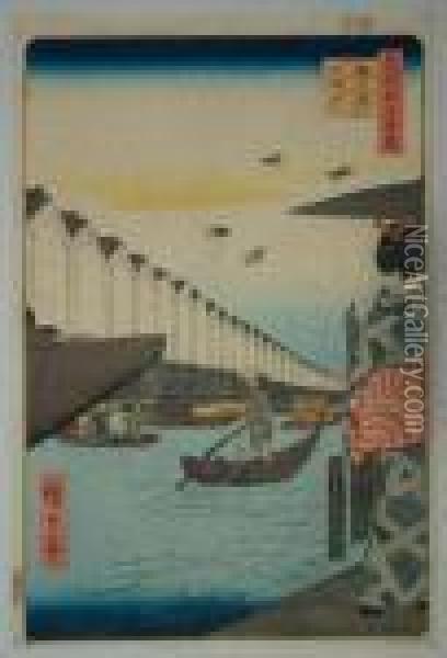Vues D'edo, Le Bac De Yoroi A Koami Oil Painting - Utagawa or Ando Hiroshige