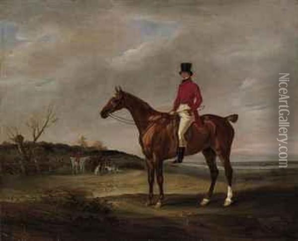 Colonel Standen On His Chestnut Hunter With The Quorn Huntsmen Andhounds At A Covert Oil Painting - John Snr Ferneley