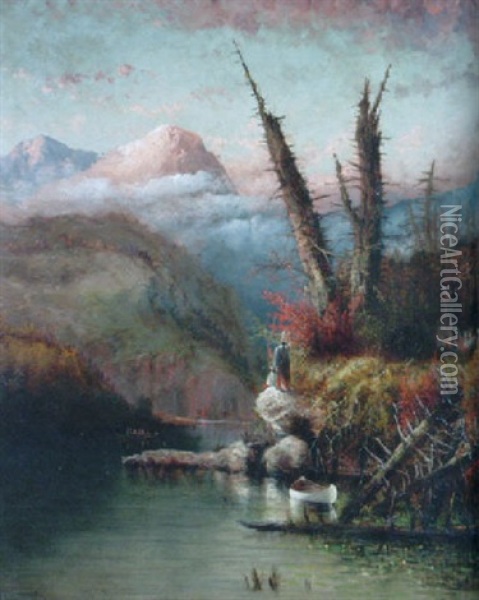 Indian Encampment By The River Oil Painting - Elisha Taylor Baker