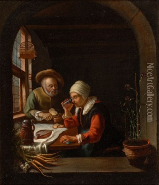 A Peasant Meal Oil Painting - Frans van Mieris the Elder