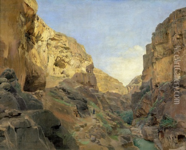 Blick In Das Flusstal Wadi Kelt (wadi Qilt) Bei Jerusalem Oil Painting - Gustav Bauernfeind