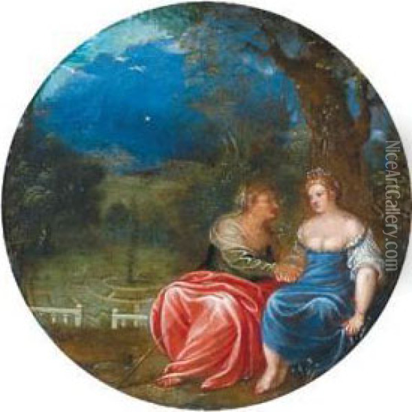Vertumnio E Pomona In Un Parco Oil Painting - Goffredo, Gottfried Wals