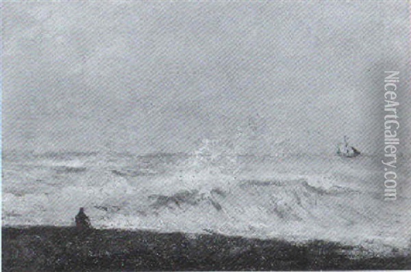 Strandganger Vor Der Meeresbrandung Oil Painting - Albert Charpin