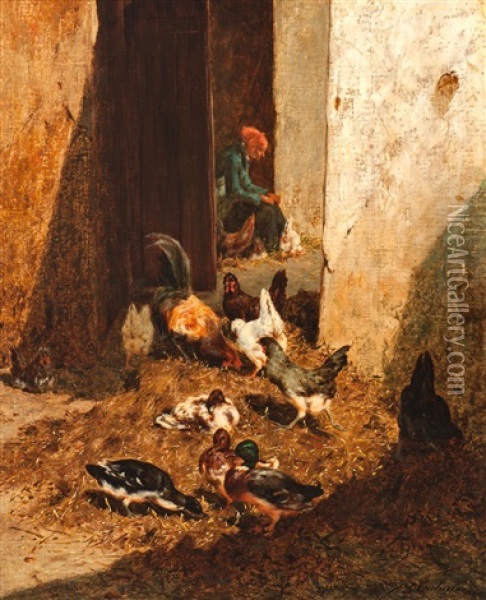 The Hen House Oil Painting - Philibert-Leon Couturier