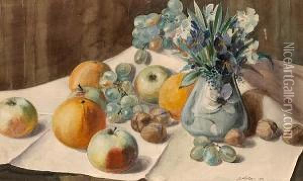 Still Life With Flowers, Fruit And Nuts Oil Painting - Gunnar M. Widforss