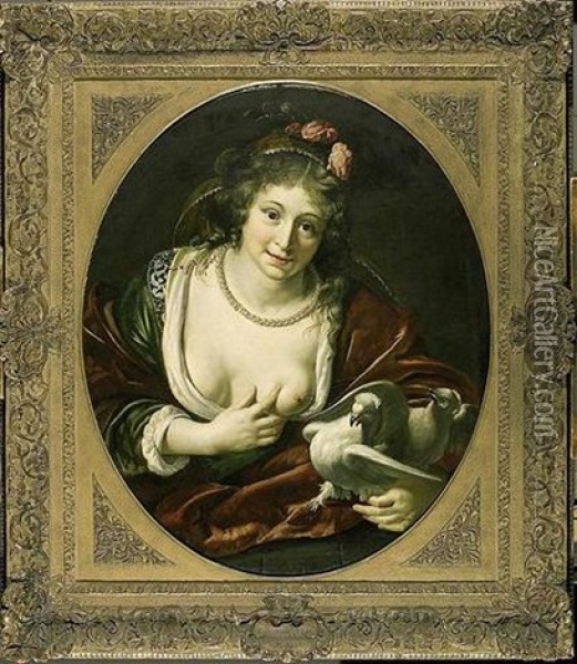 Venus Et Deux Pigeons Oil Painting - Paulus Moreelse