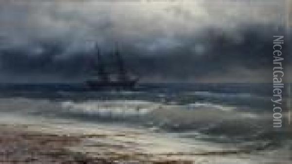 Coastal Shipping Under A Stormy Sky Oil Painting - Ivan Konstantinovich Aivazovsky