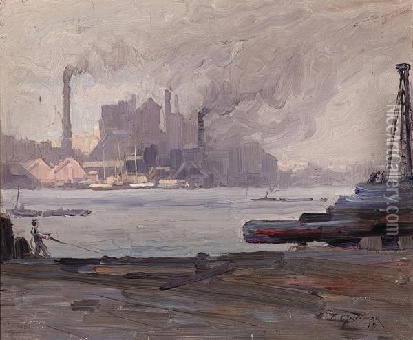 Industry, Sydney Harbour Oil Painting - Elioth Gruner